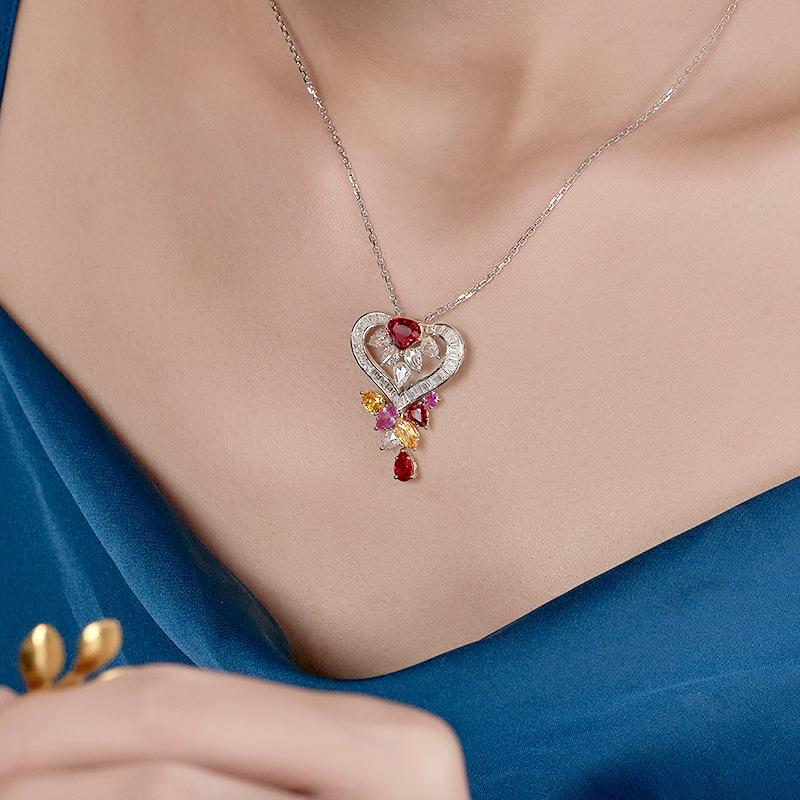 fashion light luxury full diamond ruby pendant T square diamond earrings femalepicture3