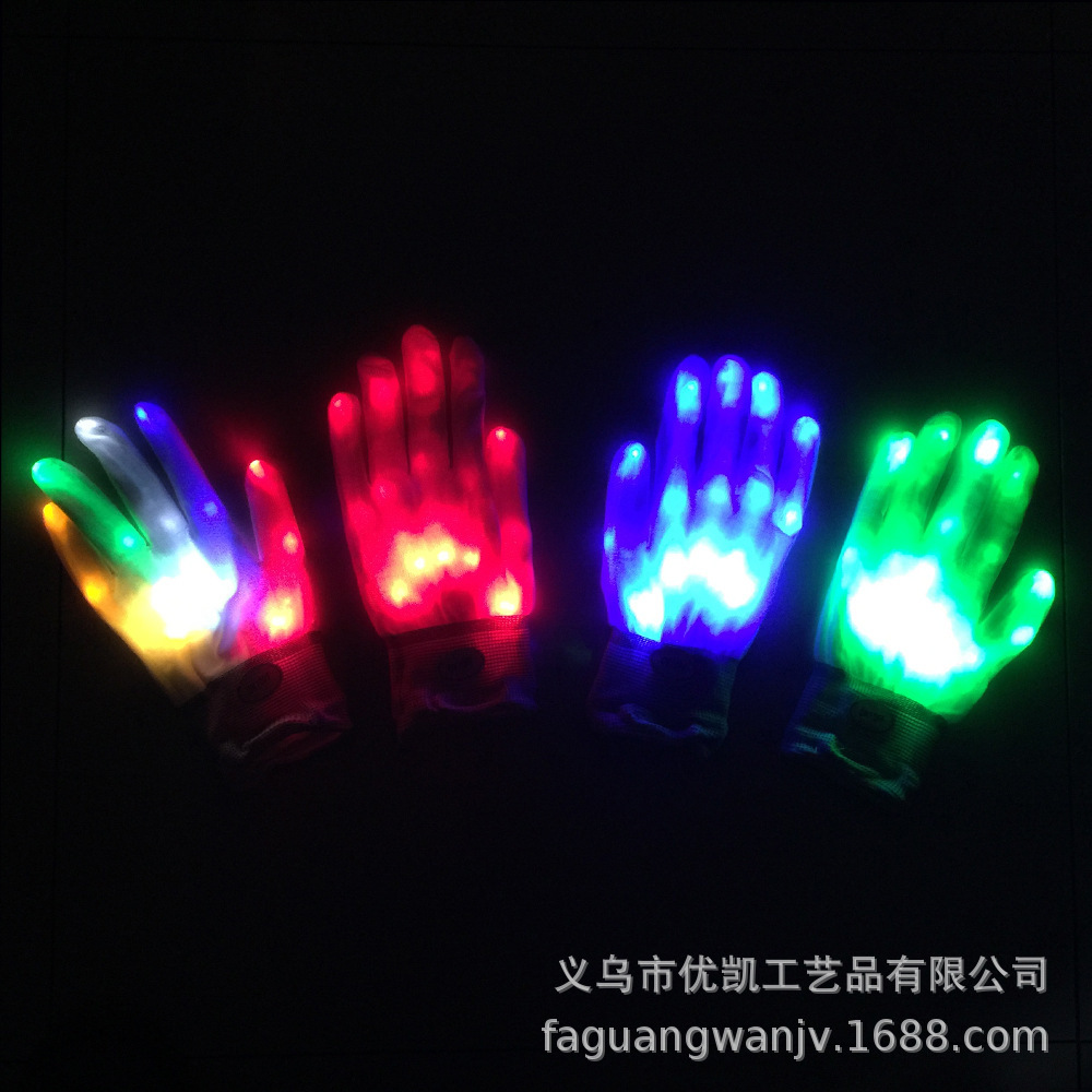 LED colorido luminoso guantes de rendimiento hueso de la mano Guantes luminosos arco iris de Halloween guantes de regalo luminoso de Navidad
