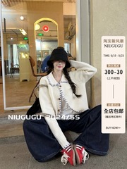 NIUGUGU甘い風の手作りの色の襟の編みのカーディガンの女性の早秋の怠惰な気質のゆったりしたセーターのコート