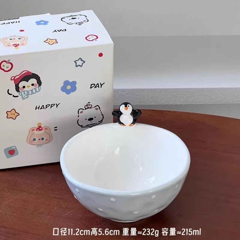 卡通风釉下彩可爱企鹅陶瓷餐具不规则家用餐盘米饭碗咖啡杯马克杯|undefined