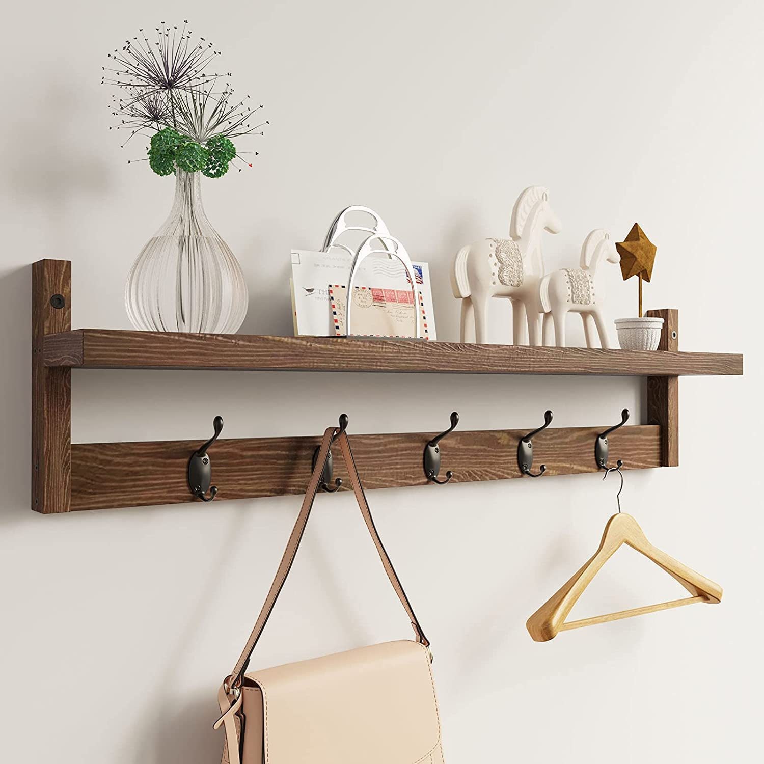 in stock Entrance Wooden Hanger Wall Storage Rack Living Room Wall Wooden Storage Rack Bathroom Wall-mounted Rack