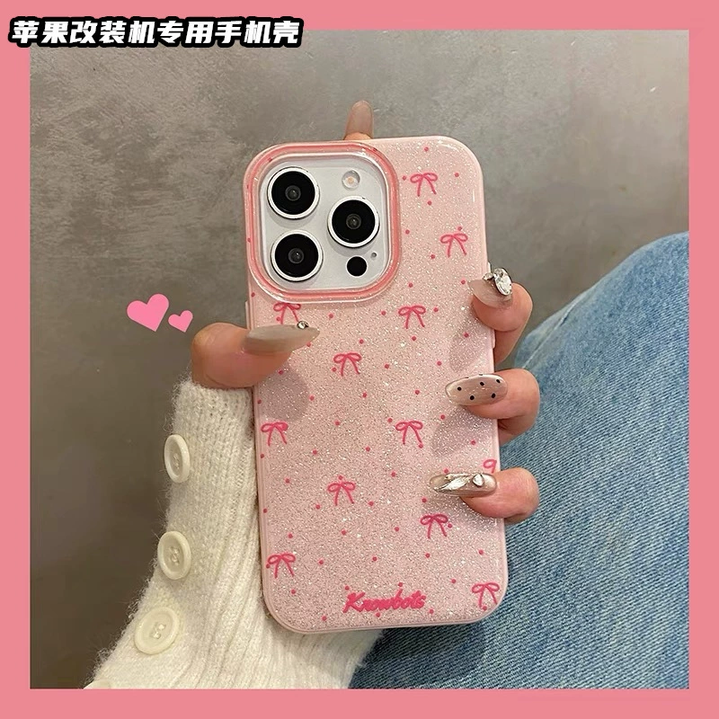 Яблоко, iPhone15 Pro, модифицированный iPhone16 Pro с бантом, чехол для телефона, iPhone14 Pro, 14