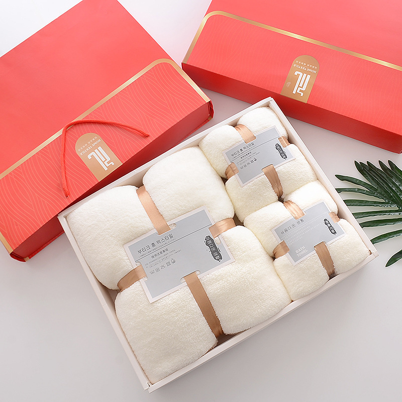 Factory towel bath towel wholesale gift box three-piece coral velvet absorbent wash bath towel three-piece set