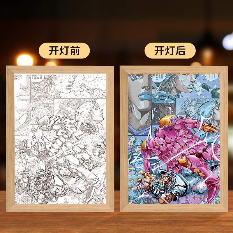 JOJOアニメの照明画の創意二次元のベッドの頭の小さい夜の明かりの木製の額縁の置物の置物の贈り物の発光画|undefined