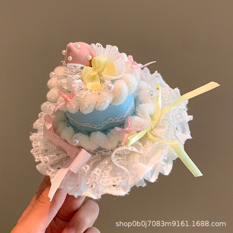 可爱粉色樱桃蛋糕帽子发夹少女心派对氛围感拍照装饰道具生日头饰|undefined