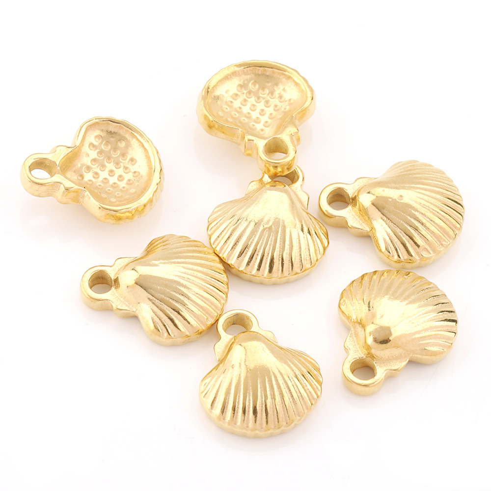 304 Stainless Steel Material 10 PCS/Package 12.5mm 20.5mm 304 Stainless Steel 18K Gold Plated Shell Pendant Pendant