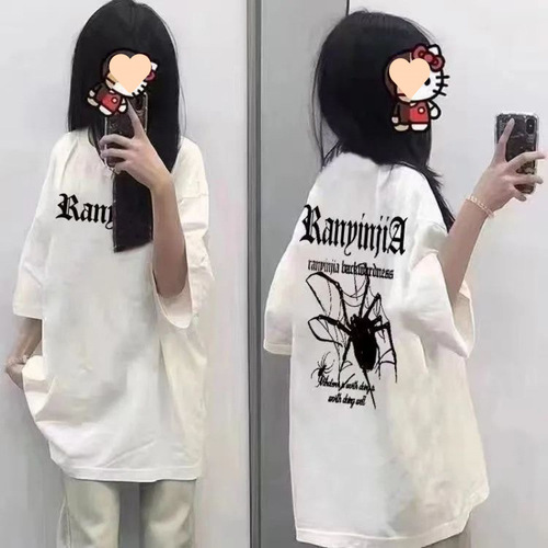 Women's Summer Thin Short Sleeve Loose American Style Cool Spider High Street Hip-Hop Top