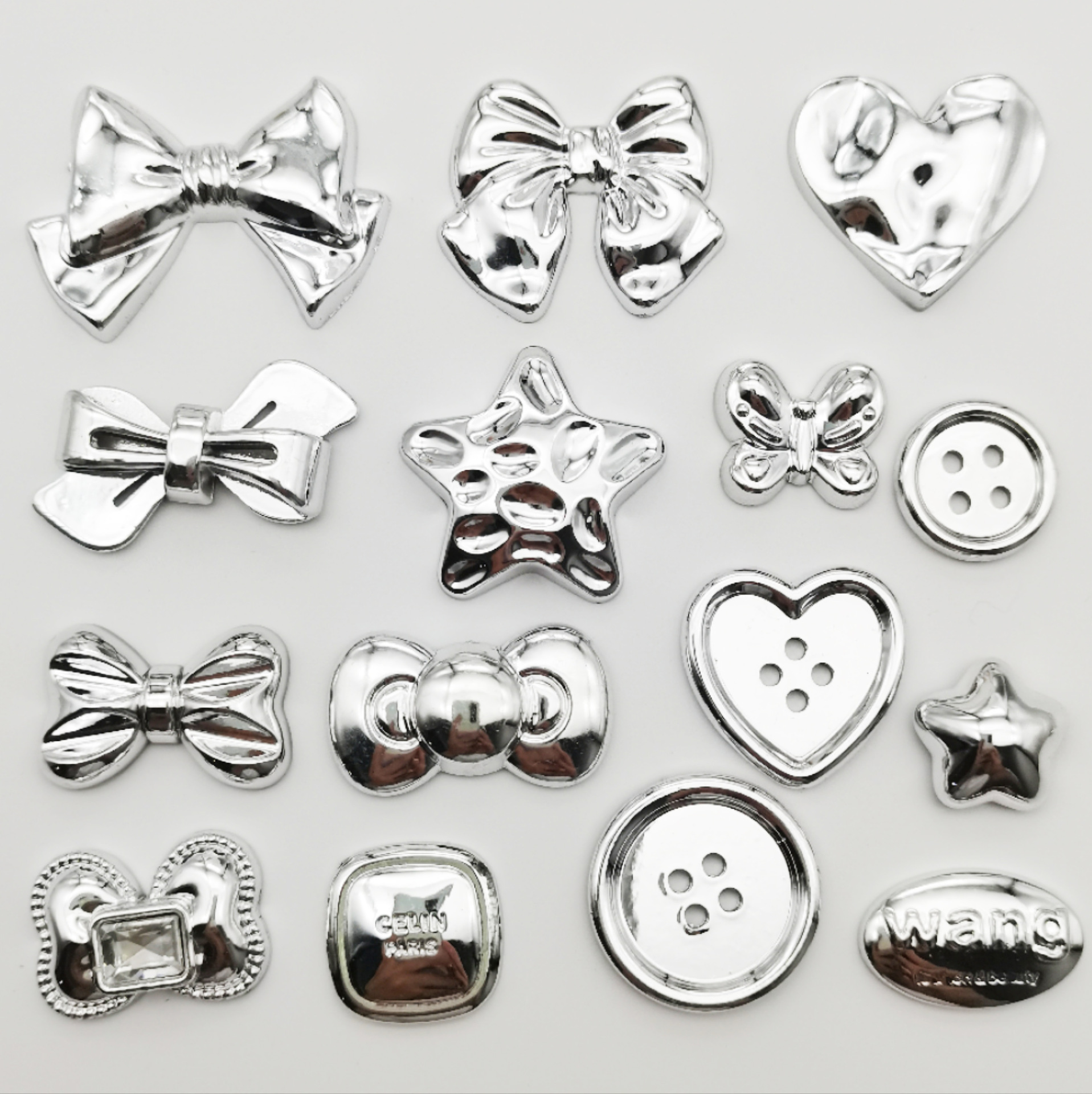 Electroplated Silver Heart Button Bow Jewelry Accessories DIY Hole Shoe Mobile Phone Case Manufacturer Spot Wholesale