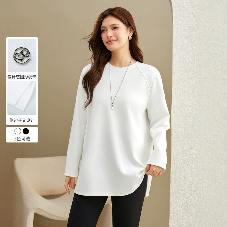 [Простая и случайная ленивая футболка] Funny Show большой размер женский открытый вилочный дикий топ жирный mm2025 весенний новый