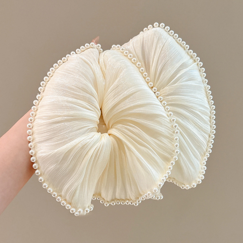 Temperamento coreano, borde de perlas, lazo para el cabello de intestino grueso, accesorios para el cabello, cabeza femenina, pliegues de alto nivel, sombreros de cuerda de lazo de borde ancho