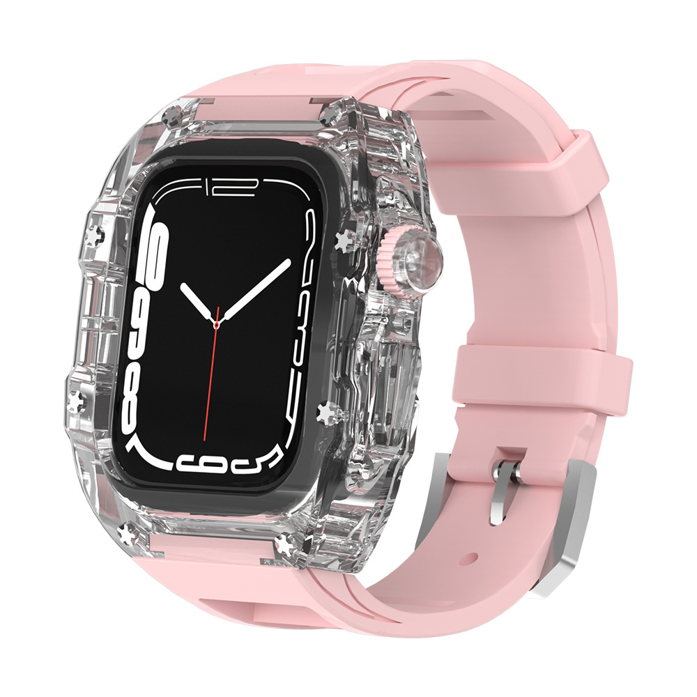 Aplicable para Apple Watch 8 ultra 49mm caso transparente correa de caucho flúor iwath45 44 funda protectora
