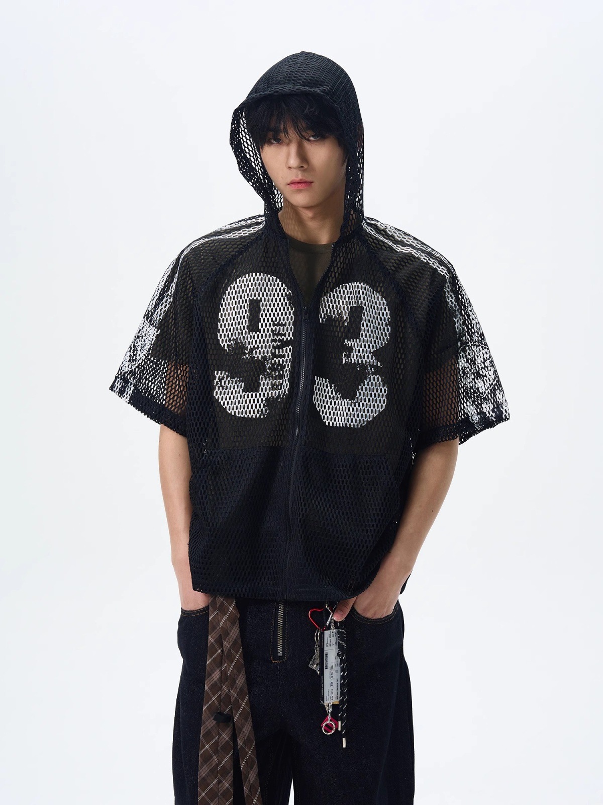 American-style Digital Zipper Hollow-out Hooded Jersey Men And Women, Summer Loose-fitting Short-sleeve_viptrois.com