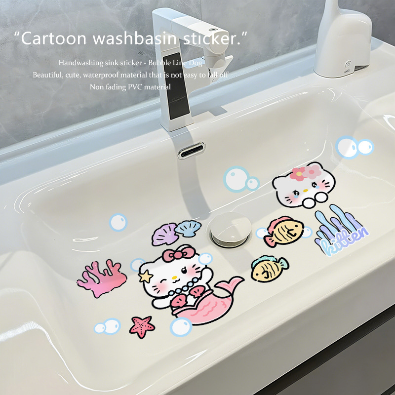 [in Stock, 1 Piece for Dropshipping] [Glitter Film] Cartoon Bathroom Tile Stickers for Washbasin, Waterproof