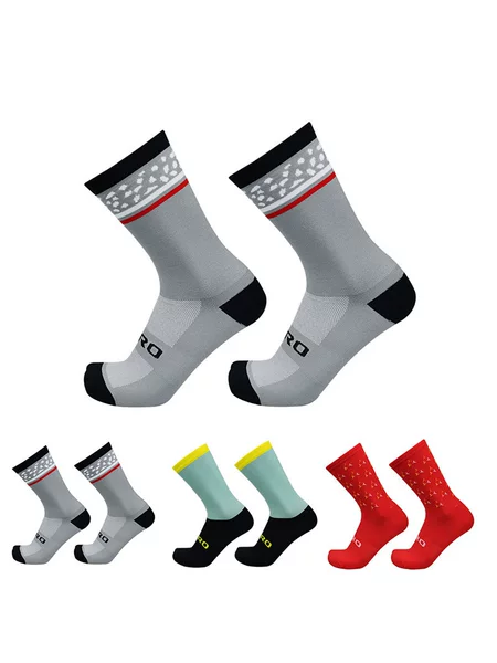 Letter Jacquard Style Cycling Socks, Mesh Breathable Mid-Calf Cycling Socks, Multi-Color Men's and Women's Mountain Road Cycling Socks