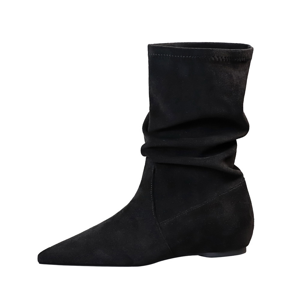 Vintage Women's Pointed Toe Suede Ankle Boots Height Increasing_voghion.com