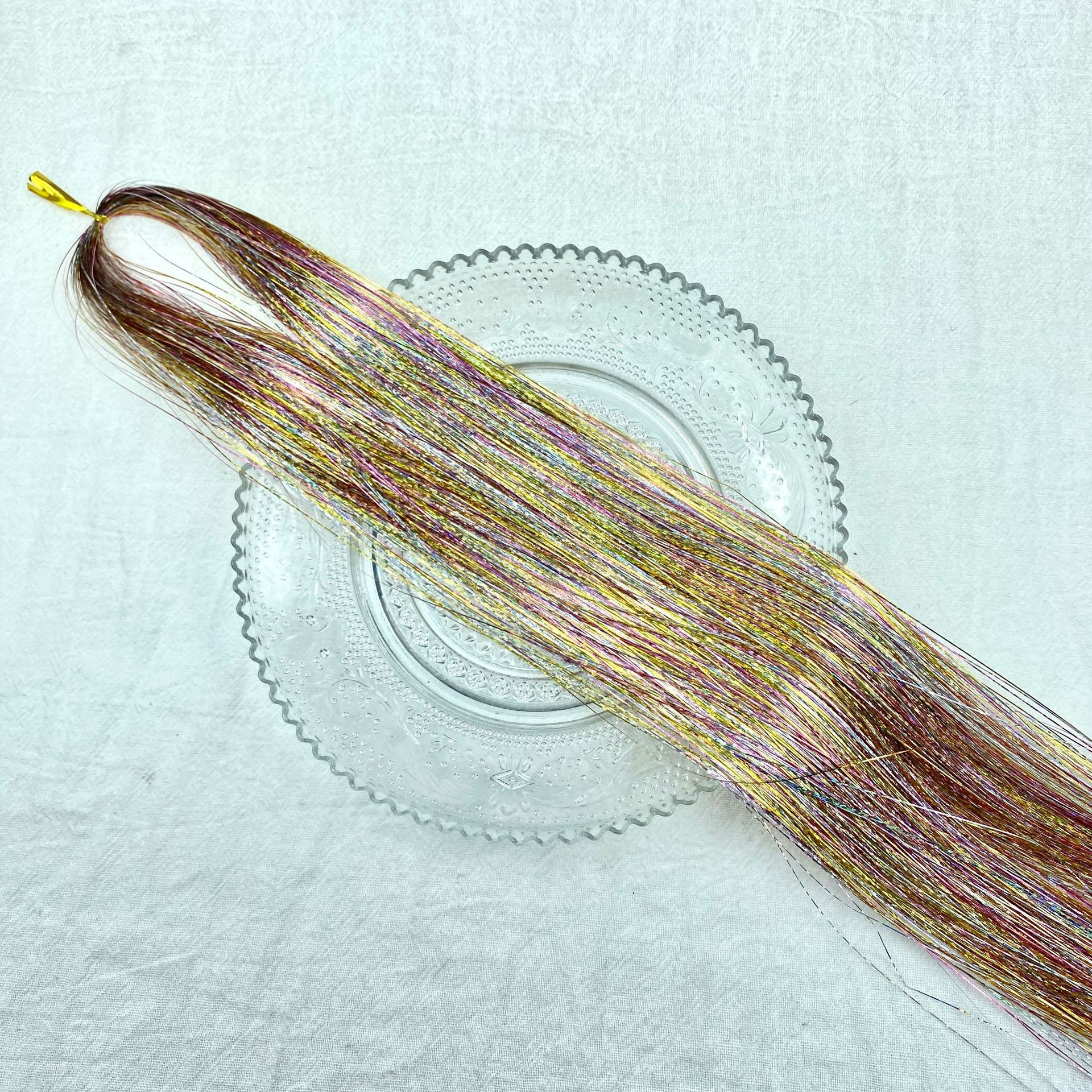 Extensiones transfronterizas de cabello tinselhair láser PET oro cabello conjunto de cabello de cebolla brillante peluca colorido fantasía