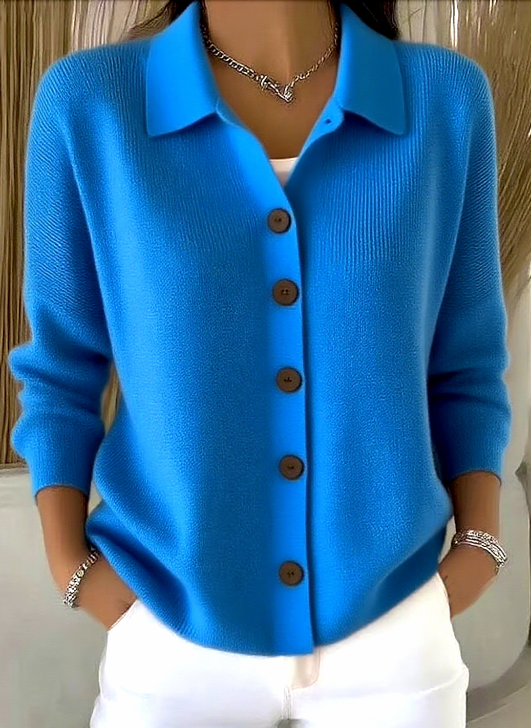 Knitted Button Cardigan For Women With Turn Down Collar Winter_voghion.com
