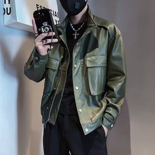 American Motorcycle Workwear Leather Jacket Trendyy Casual Men's Jacket Spring Fashion Brand Handsome Leather Jacket Top Retro