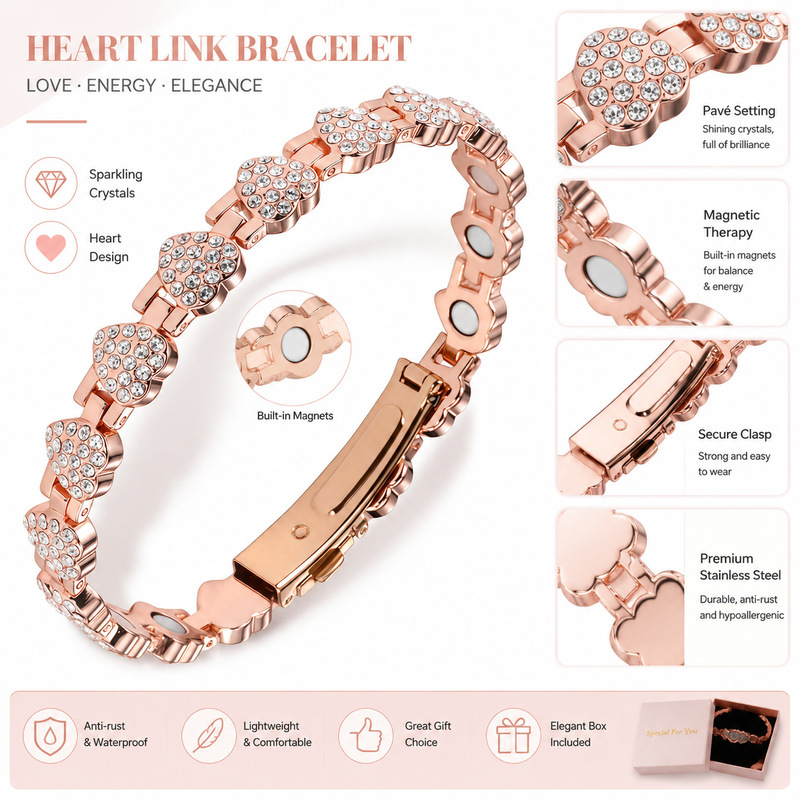 European and American Cross-Border Popular Fashion Light Luxury Round Full Diamond Alloy Single-Row Clasp Anti-Static Magnetic Bracelet for Men and Women European and American Cross-Border Popular Fashion Light Luxury Round Full Diamond Alloy Single-Row Clasp Anti-Static Magnetic Bracelet for Men and Women