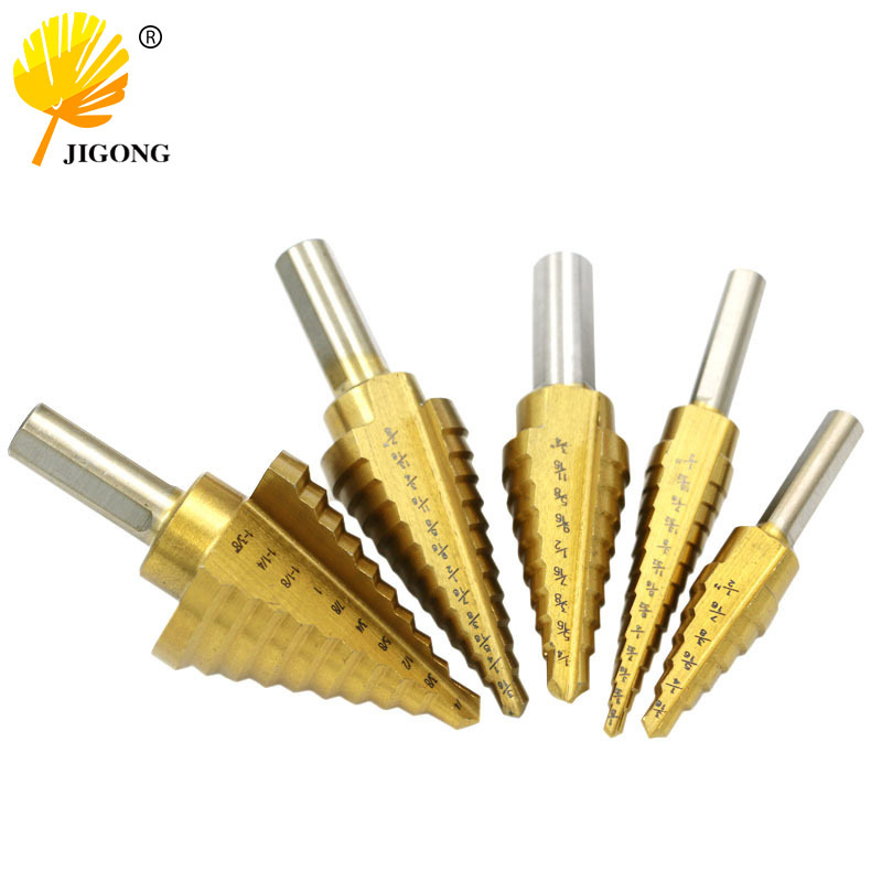 批发供应英制5pcs三角柄阶梯钻组套装/台阶钻/宝塔钻/高速钢钻头