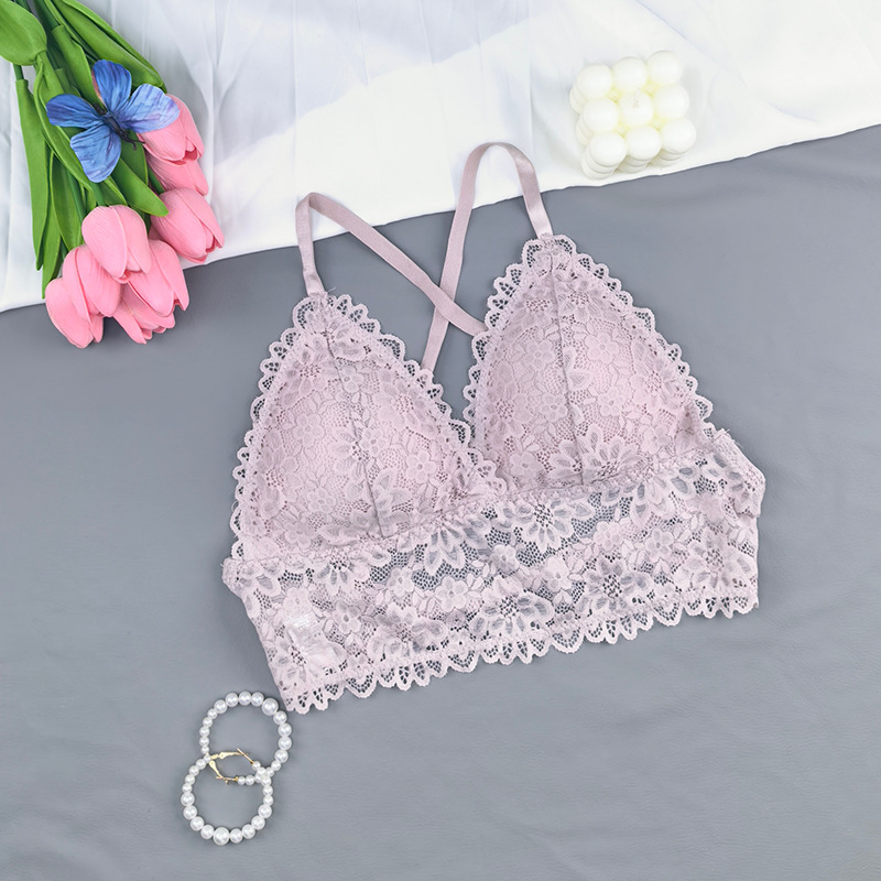 Cross-border sin anillo de acero hermosa espalda cruzada bra de pecho pequeño encaje sexy ropa interior de mujer verano delgada