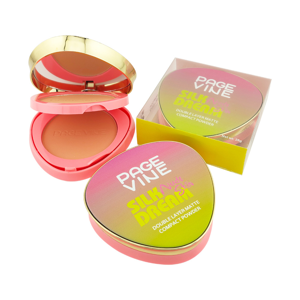 PAGE VINE seco y húmedo doble capa de polvo de impureza hidratante controlador de aceite impermeable a prueba de sudor maquillaje de color duradero