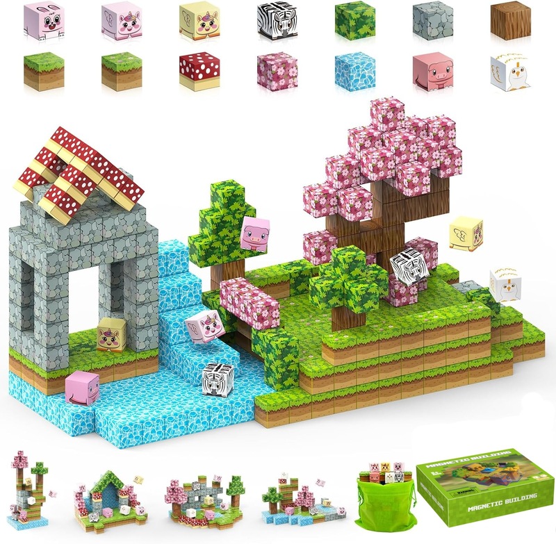 跨境我mine世界磁力积木4in1花园主题套装STEM感官玩具拼搭积木|undefined