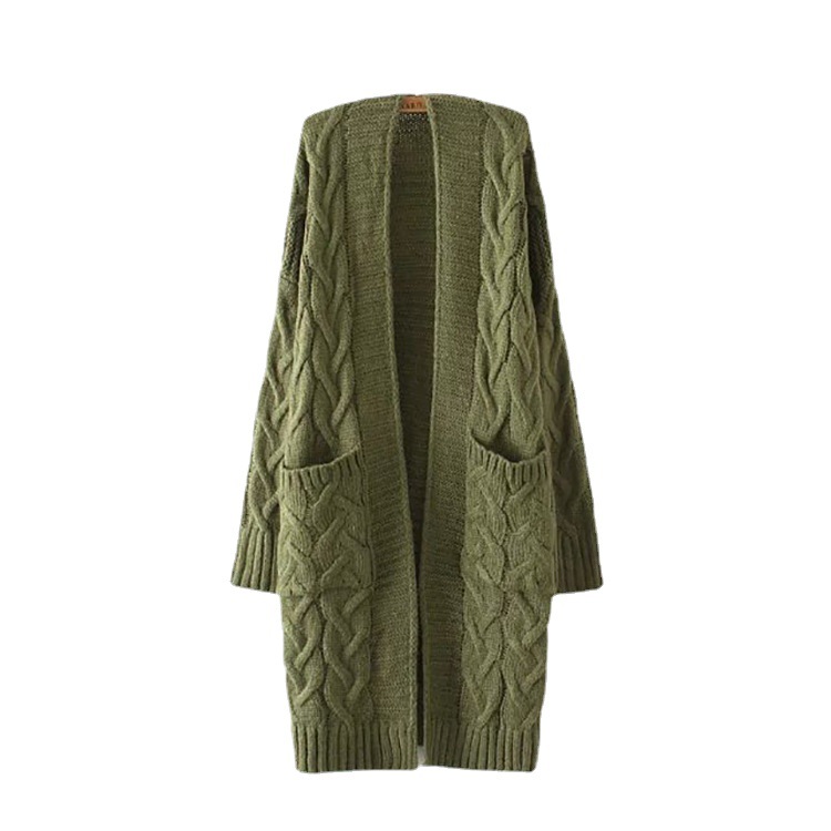 Women's Clothing plus size women's autumn and winter new cable knitted sweater cardigan mid length coat_voghion.com