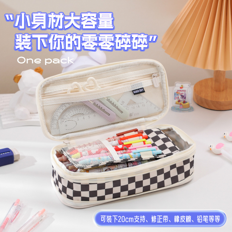 Nuevo portalápices retráctil transfronterizo, tela compuesta, cremallera doble multifuncional, simple, se puede transformar en un portalápices de gran capacidad