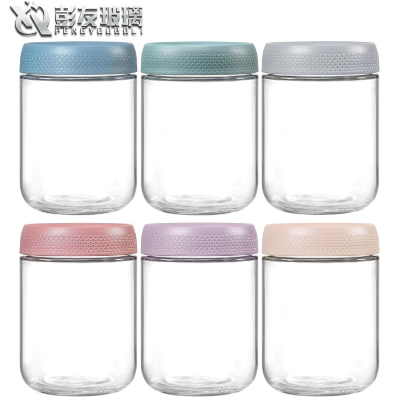 亚马逊直供500ml玻璃密封罐隔夜燕麦宽口梅森沙拉罐玻璃食品储存