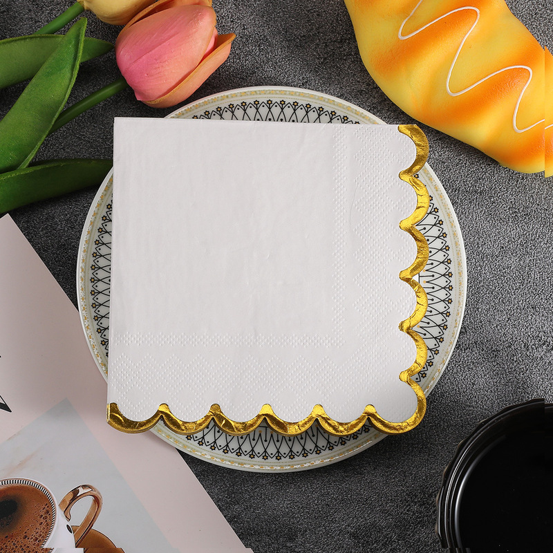 Black and White Bronzing Lace Napkin Solid Color Square Tissue Party Decoration Birthday Party Restaurant Square Handkerchief Paper