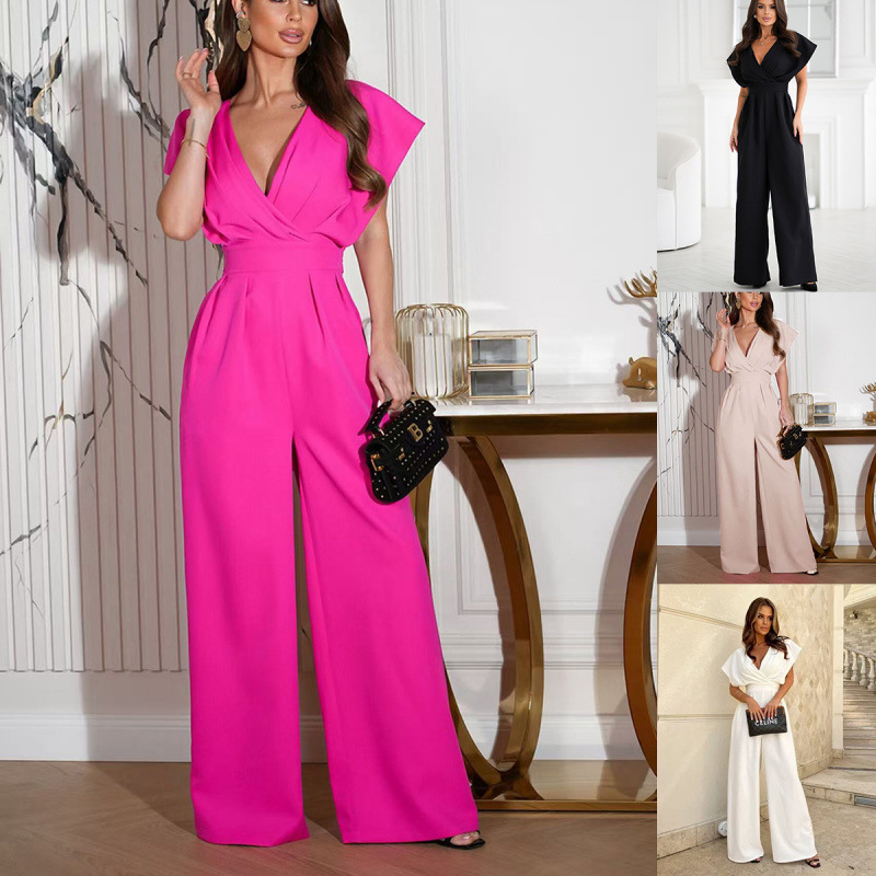 2026 New Arrival from European and American Cross-Border Amazon and AliExpress: Solid Color Slim Waist Jumpsuit for Women (In Stock)