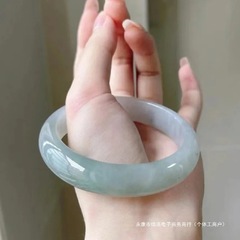 天然玉翡翠色玉镯 浅绿飘花冰种玉石手镯女妈妈镯包邮带证书自然