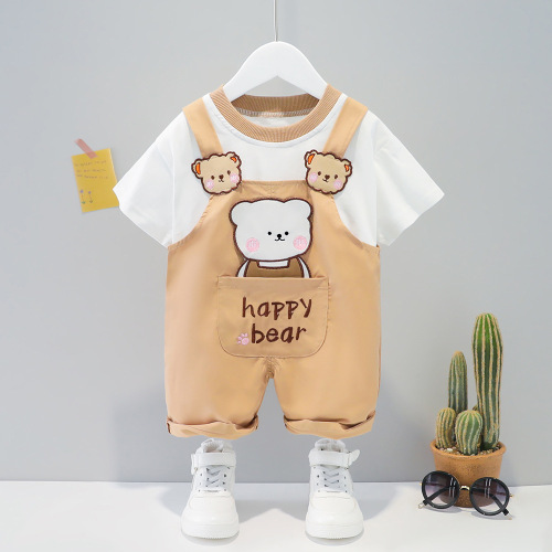 Foreign trade cotton children's clothing for boys and girls, summer cartoon short-sleeved overalls two-piece set for girls and boys, trendy summer suit