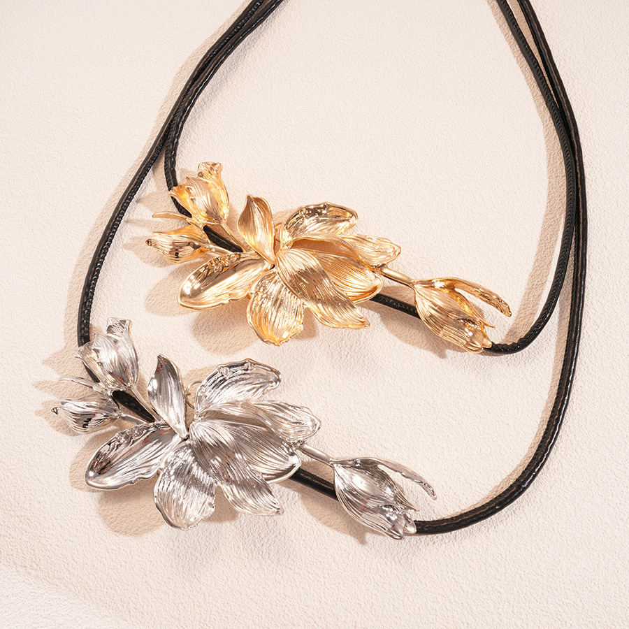 Europa y América metal de cuero tulipán flor cintura cadena de personalidad nicho exagerado temperamento de alta moda cintura joyería mujer