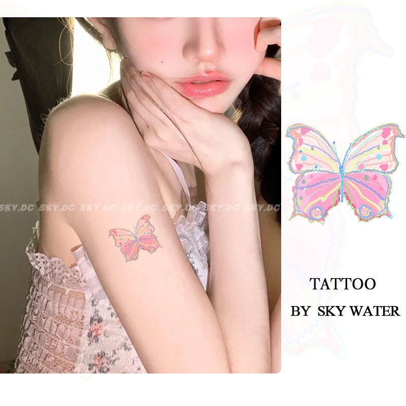 Red Riding Book with ins Colorful Butterfly Tattoo Cute Wrist Collarbone Pink Internet Red Waterproof Realistic