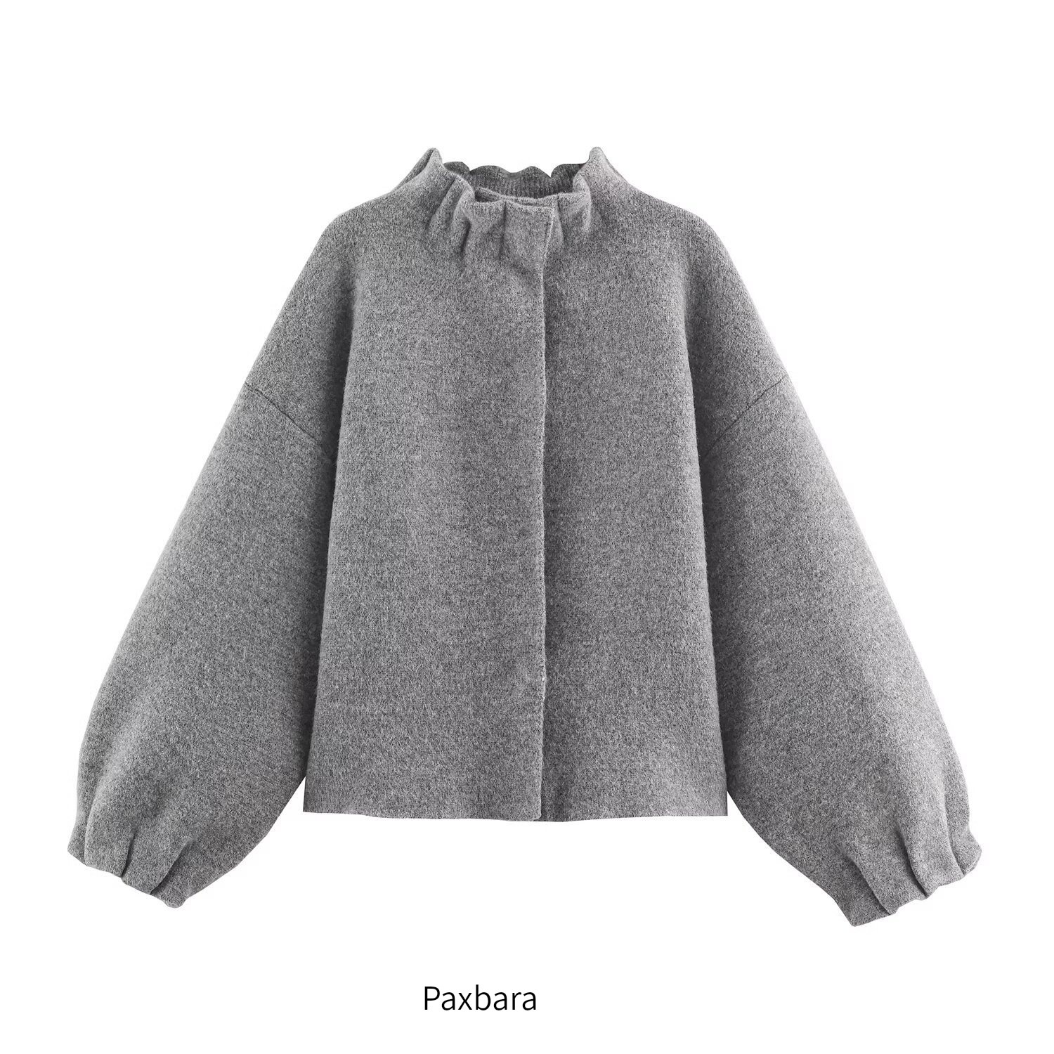 Lt European and American Suit Women's 25 Autumn and Winter New Lace Stand Collar Lantern Sleeve Knitted Jacket + A-Line Knitted Skirt