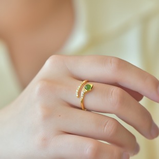 Fu Bei Diamond Jewelry [925 Silver Inlaid with Hetian Jasper Round Egg-Faced Silver Snake Ring] Loose Stone about 4*4mm
