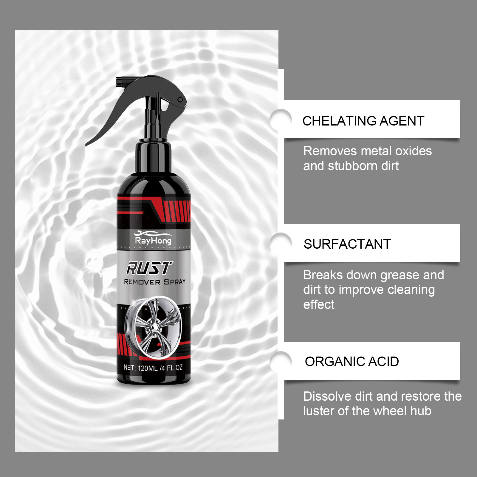 Rayhong Wheel Rust Removal Cleaning Spray Decontamination Polishing Maintenance Wheel Hub Car Wheel Cleaning Agent