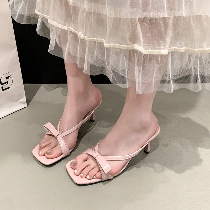French Style Women's Bowknot Sandals Summer Open Toe High Heels_voghion.com