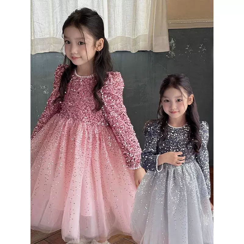 女童秋冬加绒连衣裙2025新款洋气女孩生日礼服裙洋气婚礼蓬蓬纱裙