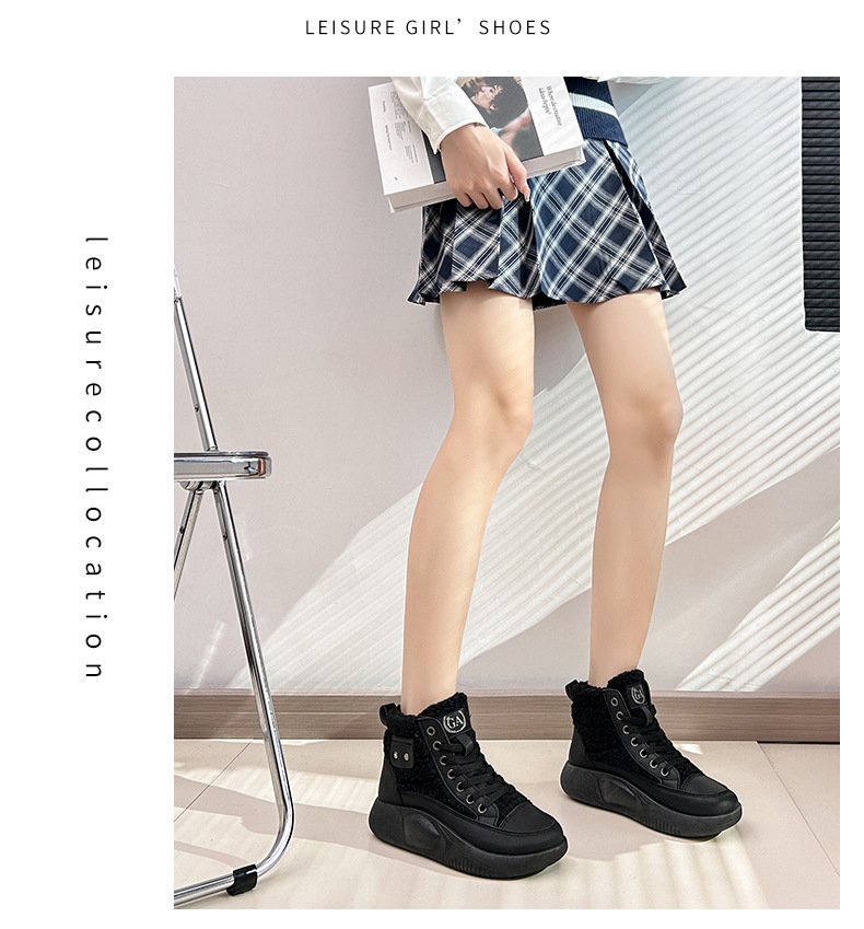 Women's Plush High Top Cotton Shoes Versatile Casual Trainers_voghion.com