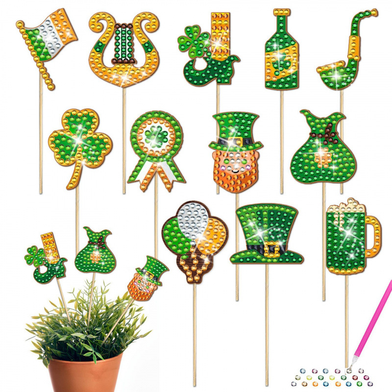 Estacas decorativas para macetas con diseño de flores para decoración de plantas en el hogar y escritorio, fabricante de estacas de jardín hechas a mano con pegatinas de diamantes DIY.