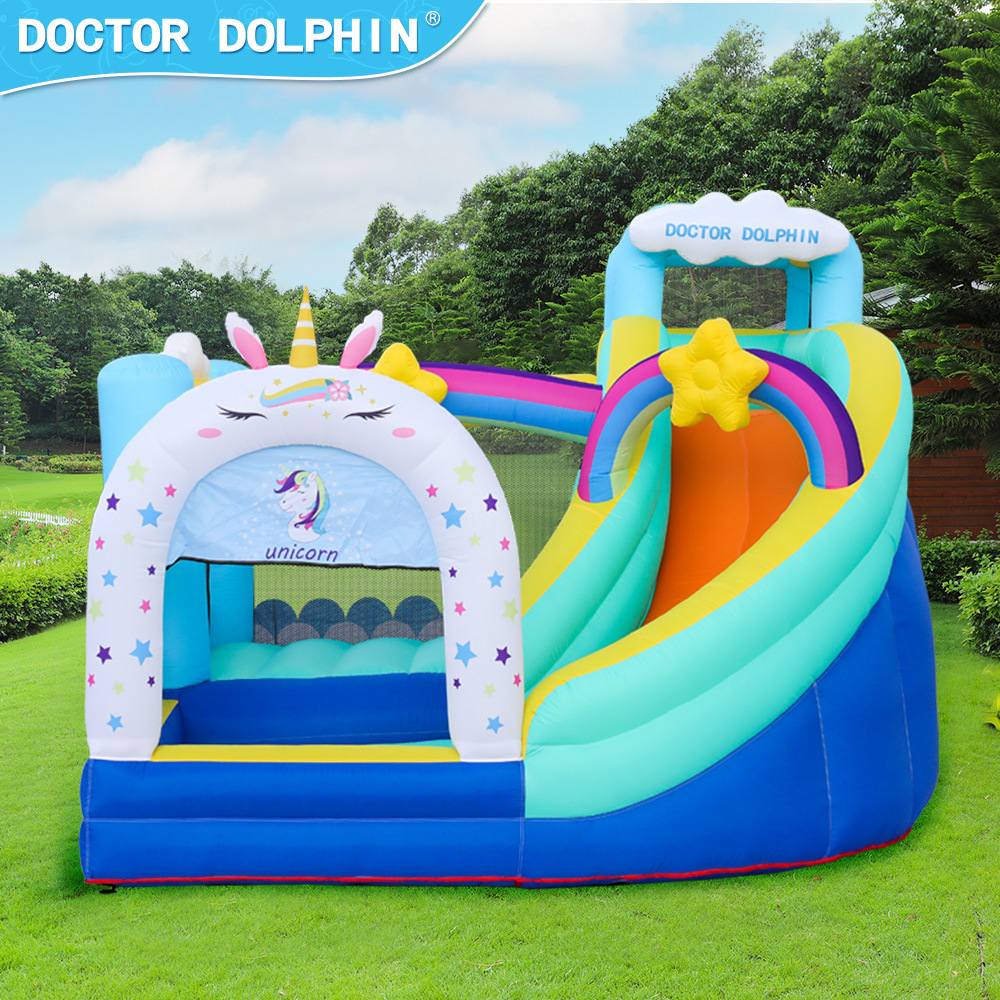 Doctor Delfín | Castillo inflable para niños, tobogán pequeño para niños, conjunto combinado de castillo inflable pequeño para el hogar