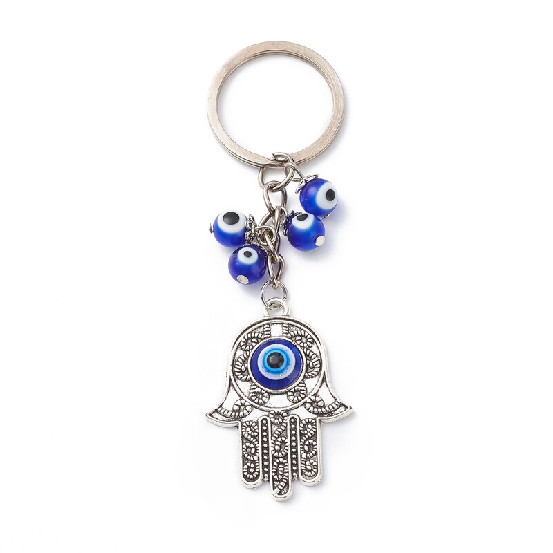 Amazon Eye Glass Pendant Round Bead Flat Knot Keychain Buddha Hand Evil Eye Accessories Pendant Factory Direct Sales