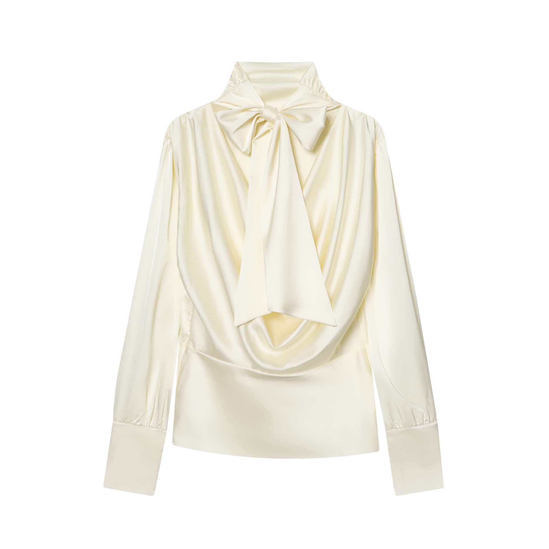 summer elegant cream shirt with bow