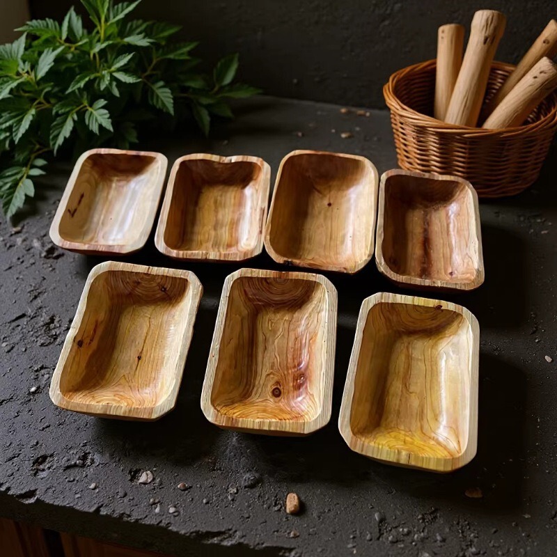Natural Wood Fruit Plate, Wooden Tray, High-End Household Xinjiang Ethnic Style Fruit Plate, Ecological Solid Wood Xizang-Style Snack Tray Natural Wood Fruit Plate, Wooden Tray, High-End Household Xinjiang Ethnic Style Fruit Plate, Ecological Solid Wood Xizang-Style Snack Tray