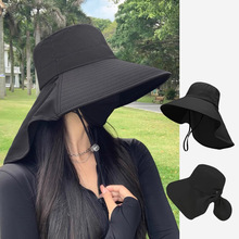 箱包春夏户外防晒太阳帽带马尾孔帽子女韩版百搭大帽檐披肩预防帽