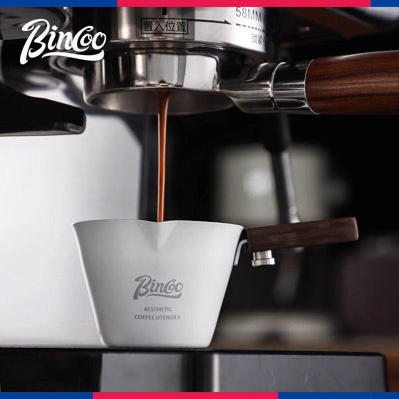 Bincoo wooden handle Italian espresso cup stainless steel with scale small milk cup coffee liquid extraction measuring cup