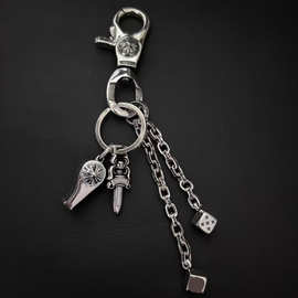 新款实心骰子宝剑口哨钥匙扣包包链复古个性十字架包挂件厂家